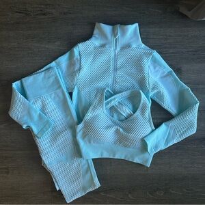 Light Blue Workout Set - Zip Top Jacket, Sports Bra & Leggings matching set NWOT